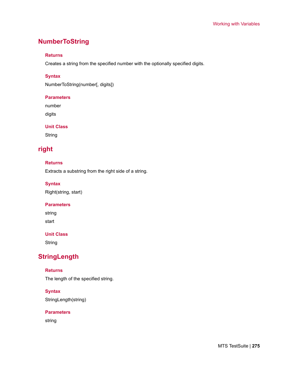 Numbertostring, Right, Stringlength | MTS Multipurpose Elite User Manual | Page 275 / 662