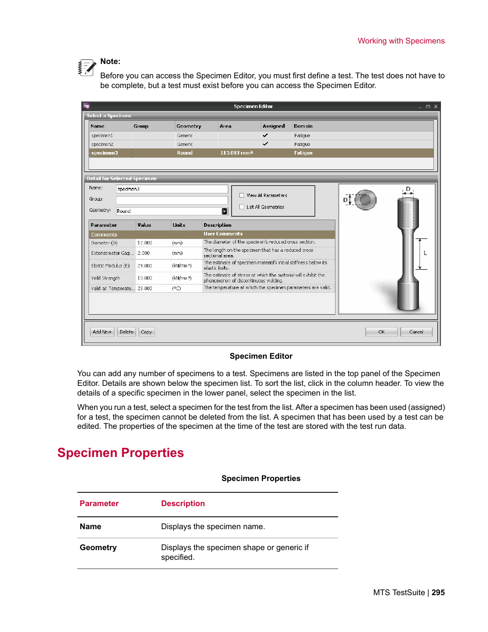 Specimen properties | MTS Multipurpose Elite User Manual | Page 295 / 662