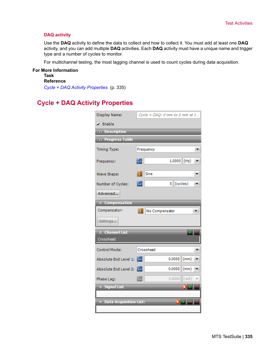 Cycle + daq activity properties | MTS Multipurpose Elite User Manual | Page 335 / 662