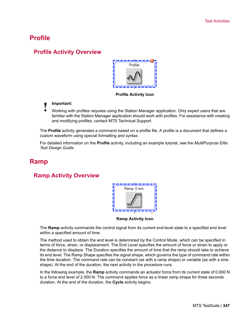 Profile, Profile activity overview, Ramp | Ramp activity overview | MTS Multipurpose Elite User Manual | Page 347 / 662