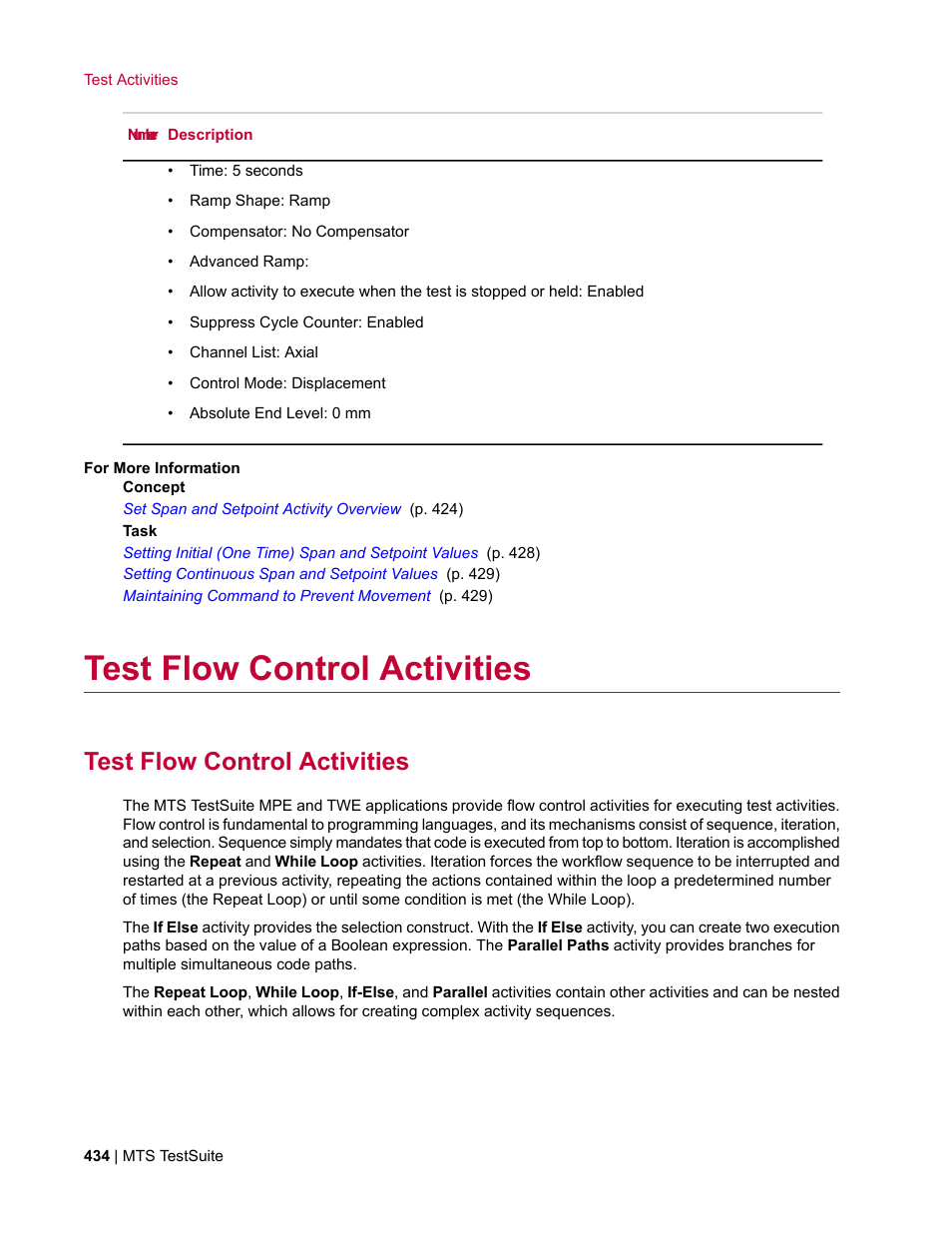 Test flow control activities | MTS Multipurpose Elite User Manual | Page 434 / 662