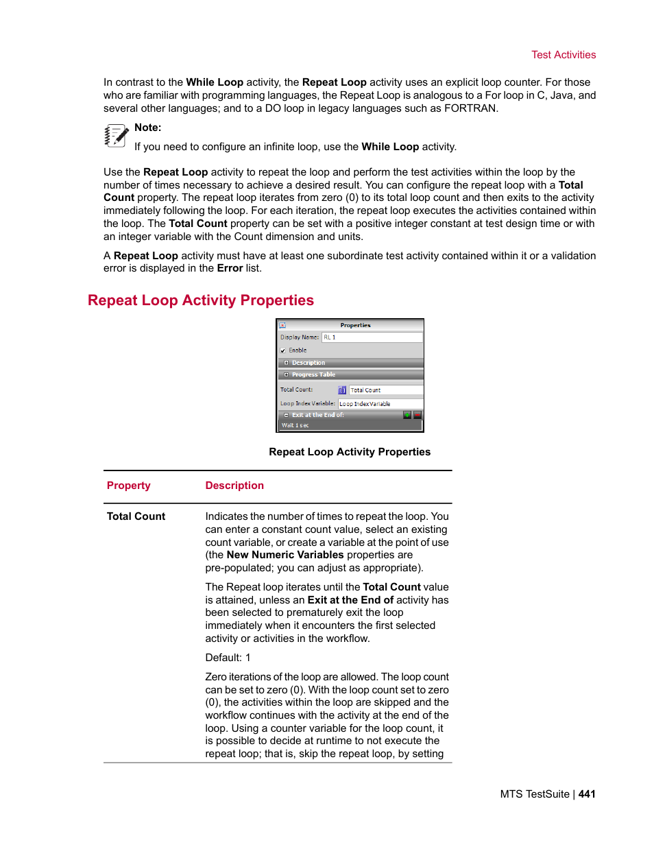 Repeat loop activity properties | MTS Multipurpose Elite User Manual | Page 441 / 662