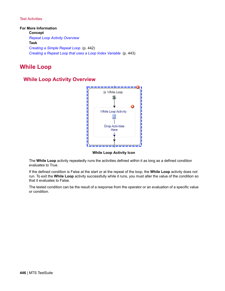 While loop, While loop activity overview | MTS Multipurpose Elite User Manual | Page 446 / 662