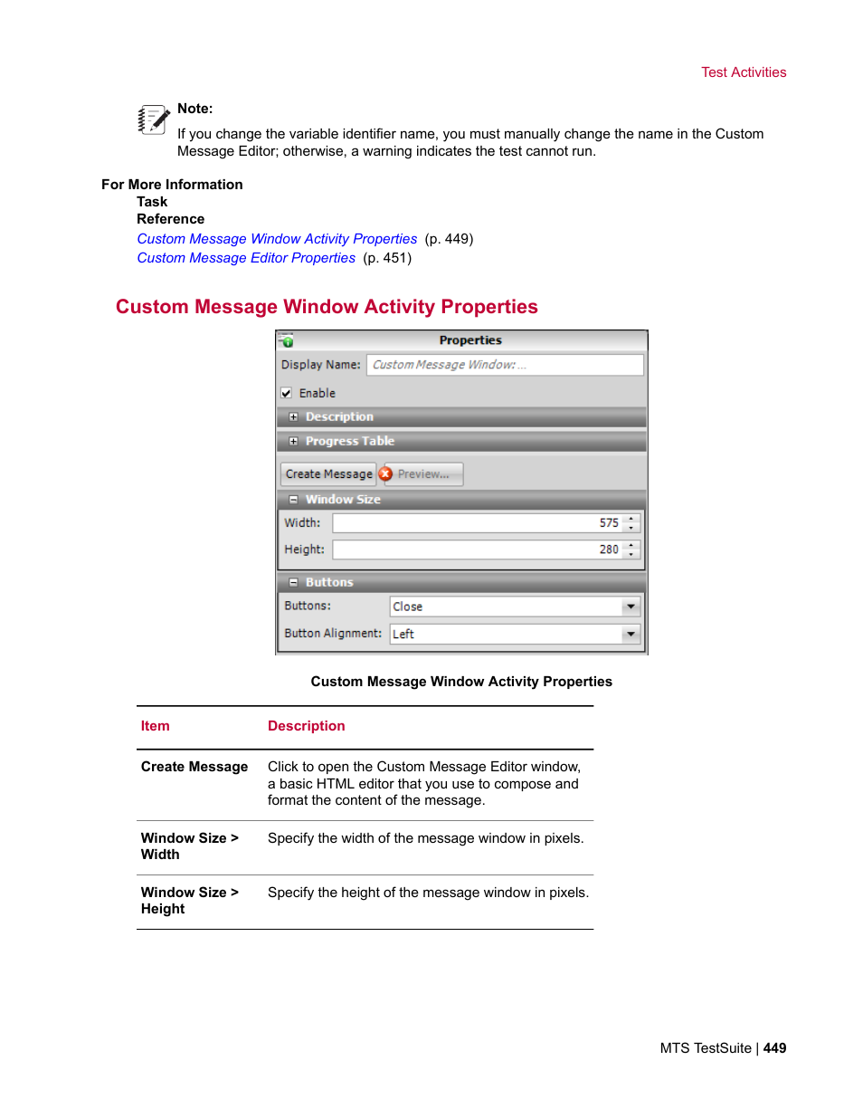 Custom message window activity properties | MTS Multipurpose Elite User Manual | Page 449 / 662