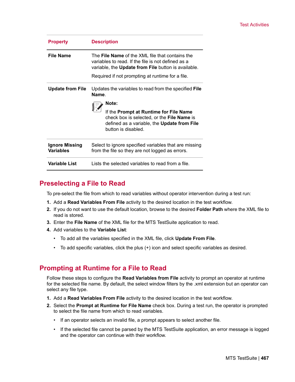 Preselecting a file to read, Prompting at runtime for a file to read | MTS Multipurpose Elite User Manual | Page 467 / 662