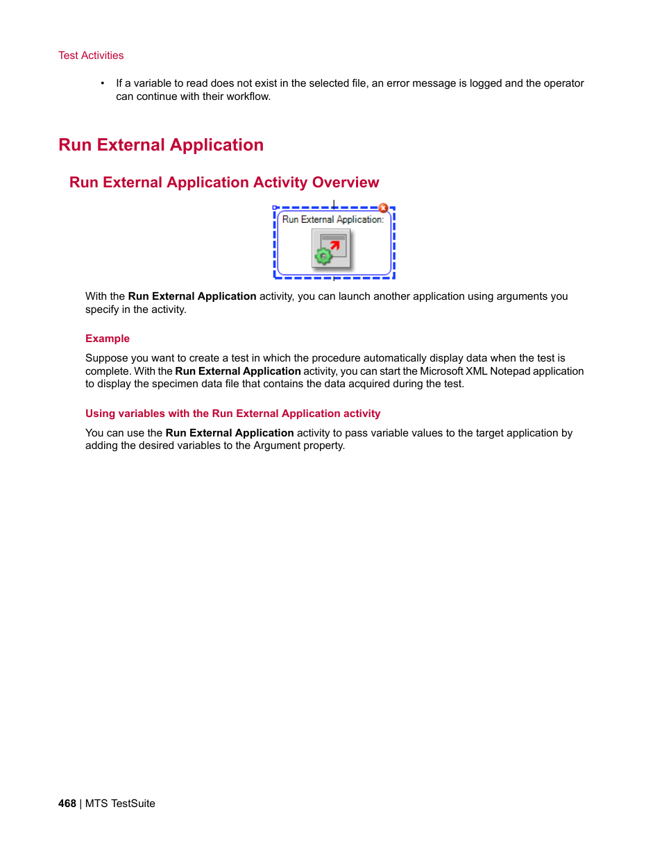 Run external application, Run external application activity overview | MTS Multipurpose Elite User Manual | Page 468 / 662