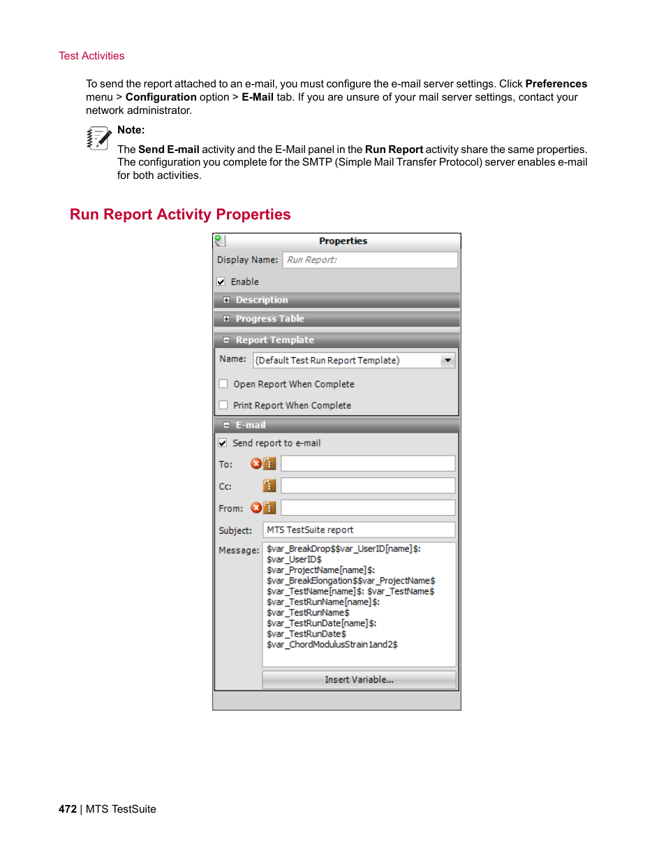 Run report activity properties | MTS Multipurpose Elite User Manual | Page 472 / 662