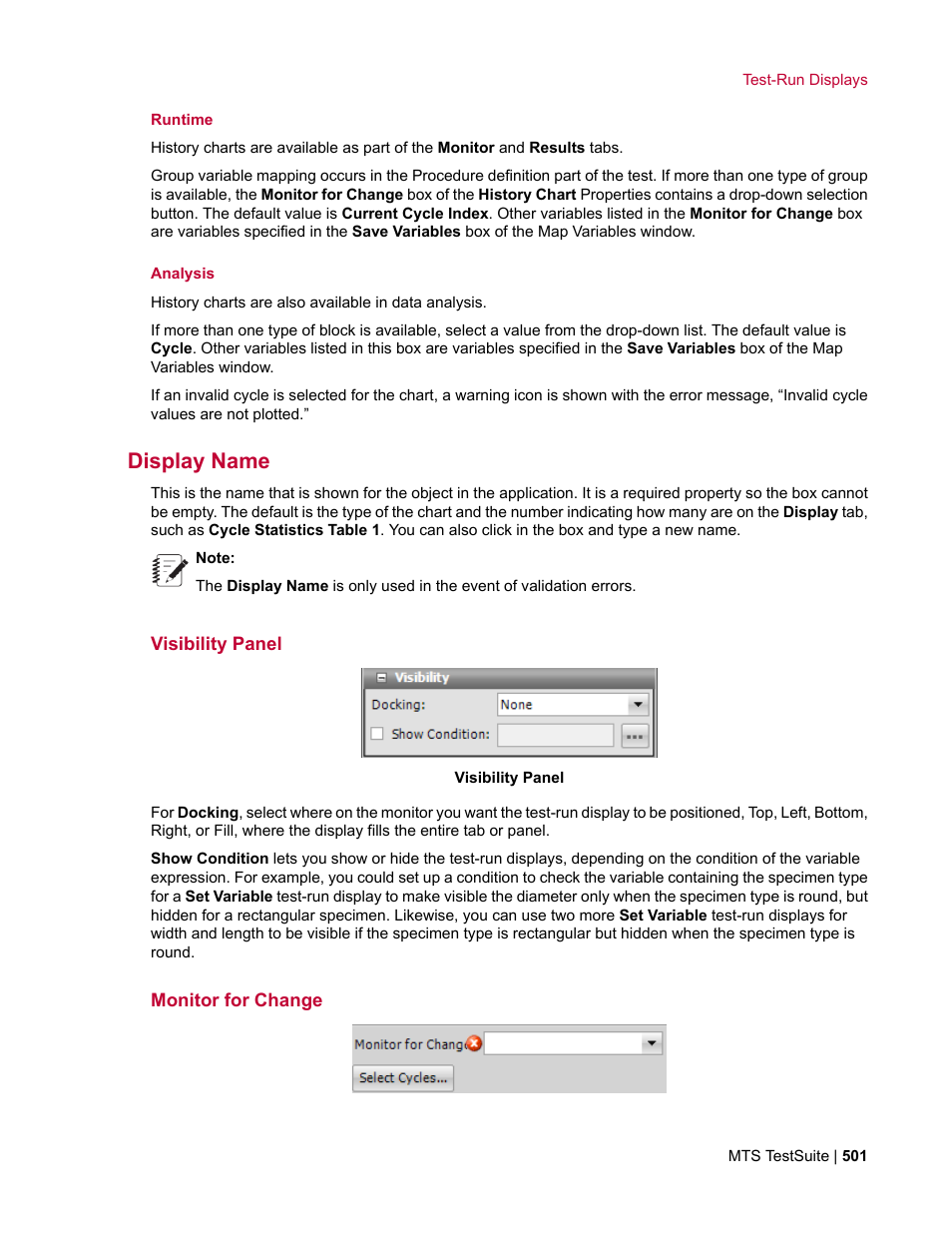 Display name, Visibility panel, Monitor for change | MTS Multipurpose Elite User Manual | Page 501 / 662