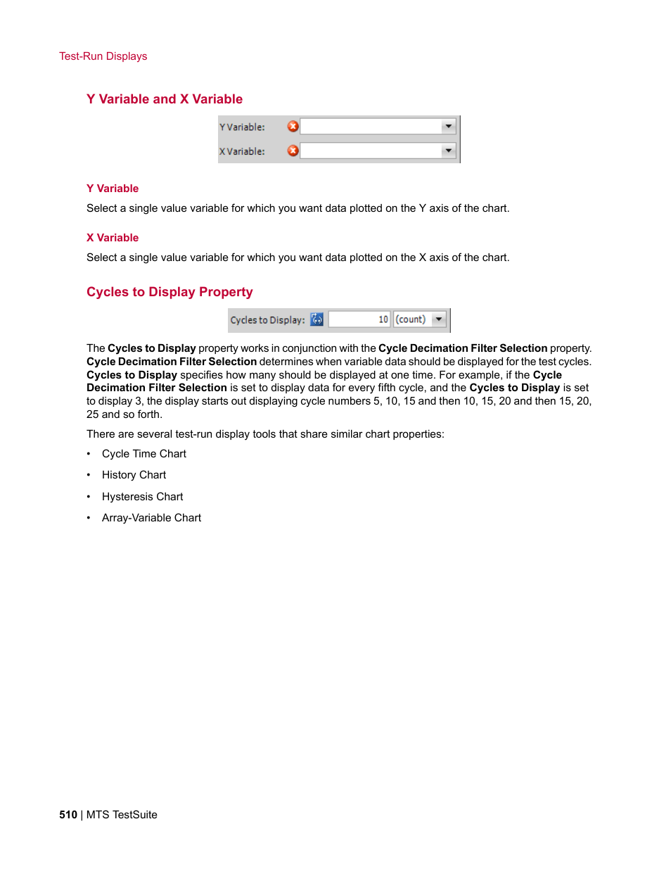 Y variable and x variable, Cycles to display property | MTS Multipurpose Elite User Manual | Page 510 / 662