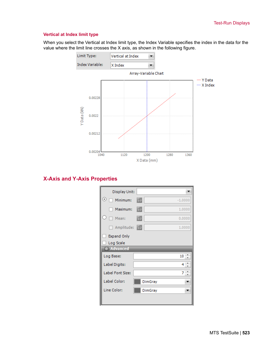 X-axis and y-axis properties | MTS Multipurpose Elite User Manual | Page 523 / 662