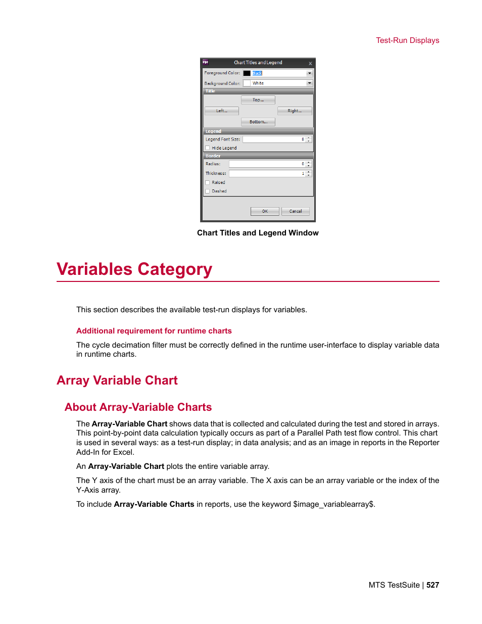 Variables category, Array variable chart, About array-variable charts | MTS Multipurpose Elite User Manual | Page 527 / 662