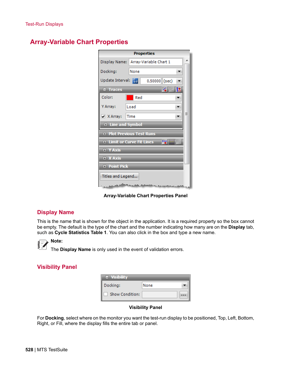 Array-variable chart properties, Display name, Visibility panel | MTS Multipurpose Elite User Manual | Page 528 / 662