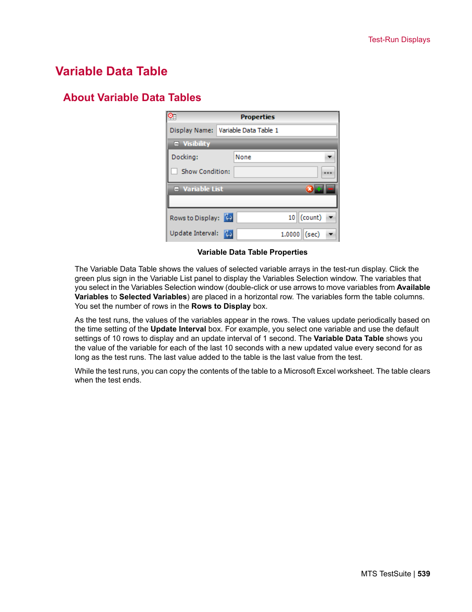 Variable data table, About variable data tables | MTS Multipurpose Elite User Manual | Page 539 / 662