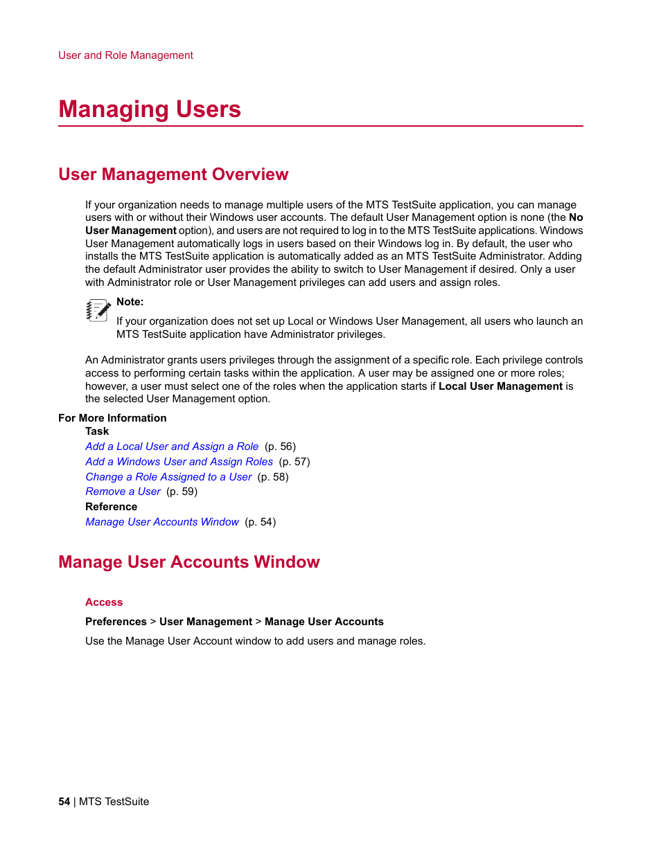 Managing users, User management overview, Manage user accounts window | MTS Multipurpose Elite User Manual | Page 54 / 662