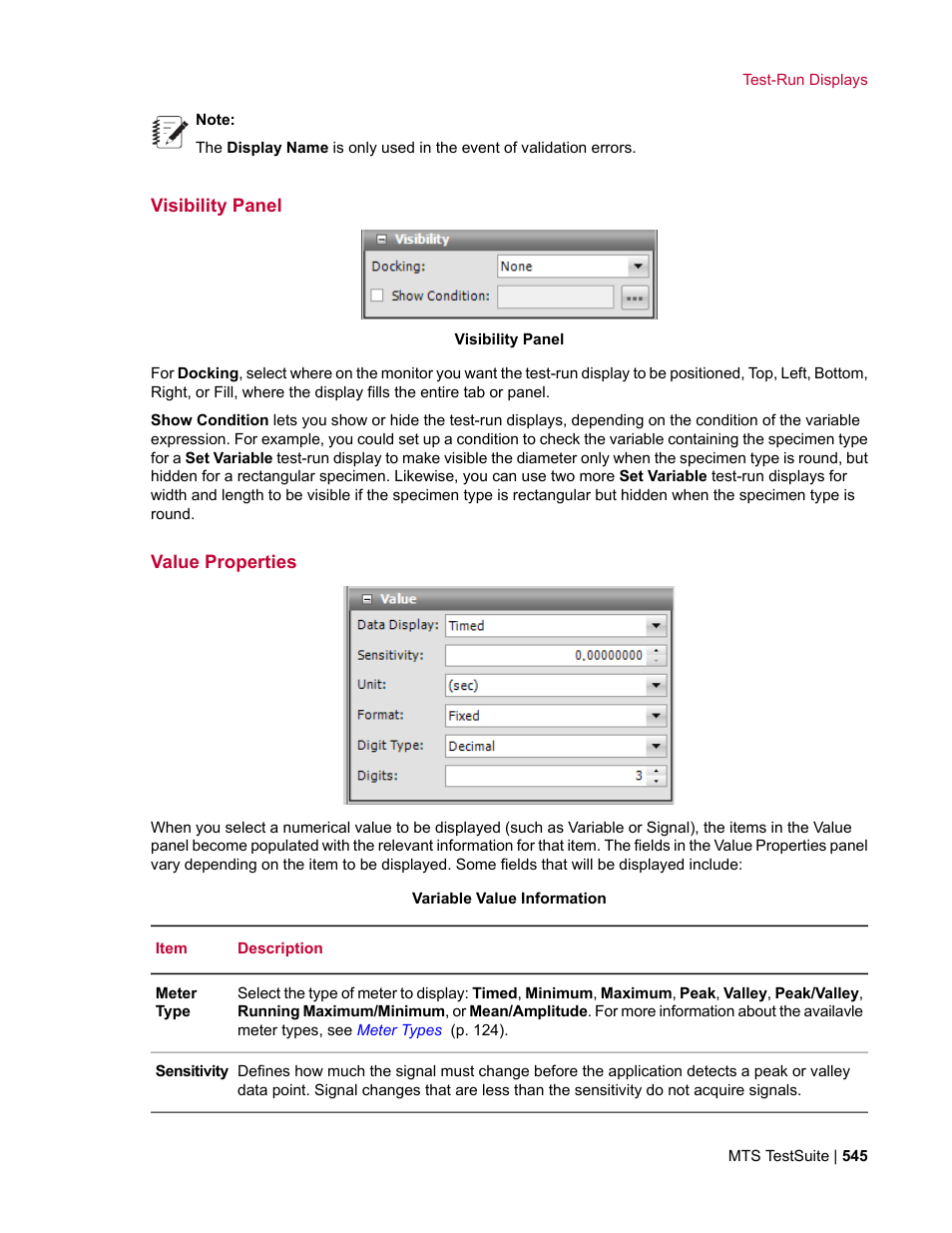 Visibility panel, Value properties | MTS Multipurpose Elite User Manual | Page 545 / 662