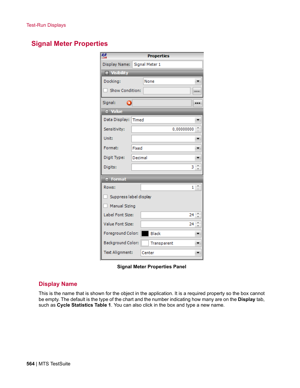 Signal meter properties, Display name | MTS Multipurpose Elite User Manual | Page 564 / 662