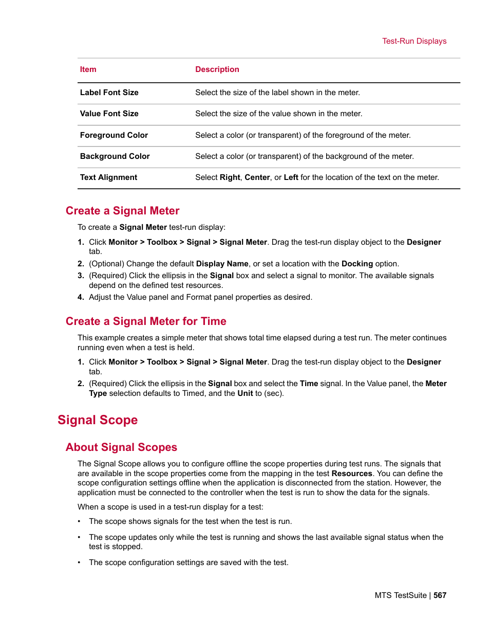 Create a signal meter, Create a signal meter for time, Signal scope | About signal scopes | MTS Multipurpose Elite User Manual | Page 567 / 662