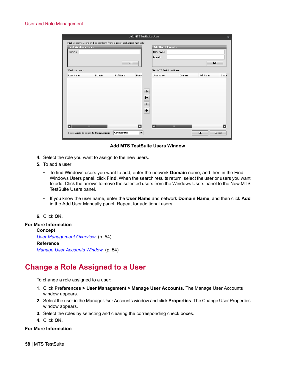 Change a role assigned to a user | MTS Multipurpose Elite User Manual | Page 58 / 662