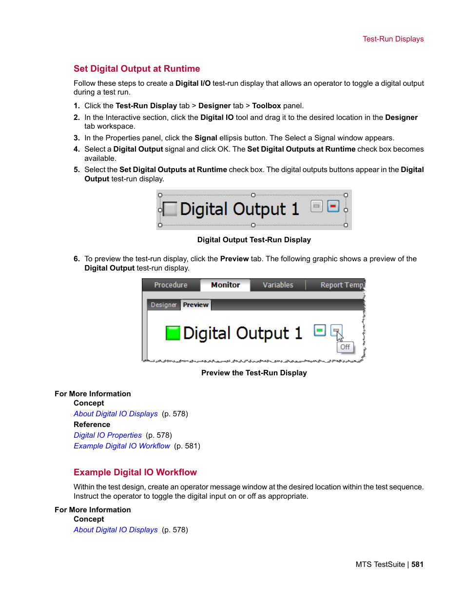 Set digital output at runtime, Example digital io workflow | MTS Multipurpose Elite User Manual | Page 581 / 662
