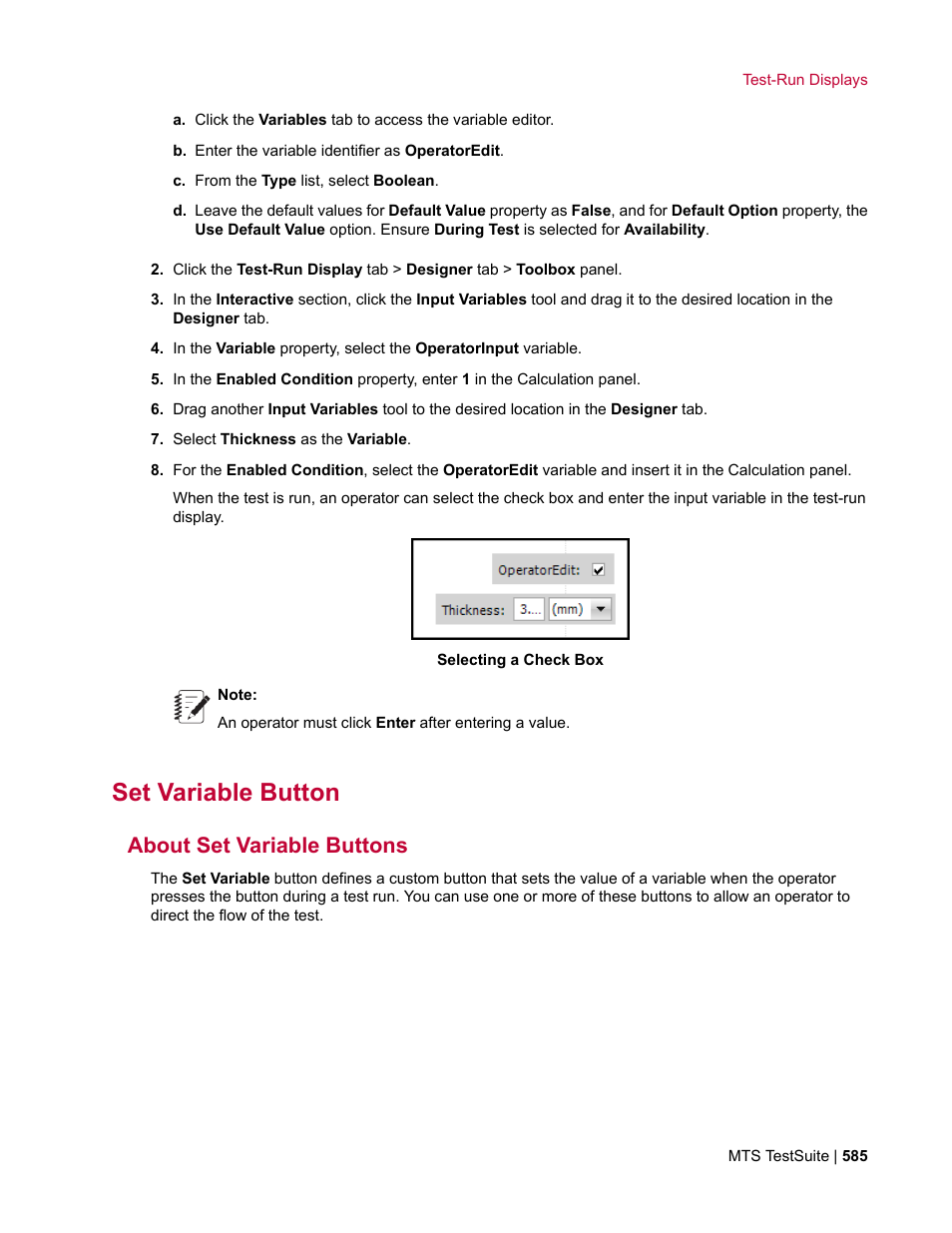 Set variable button, About set variable buttons | MTS Multipurpose Elite User Manual | Page 585 / 662