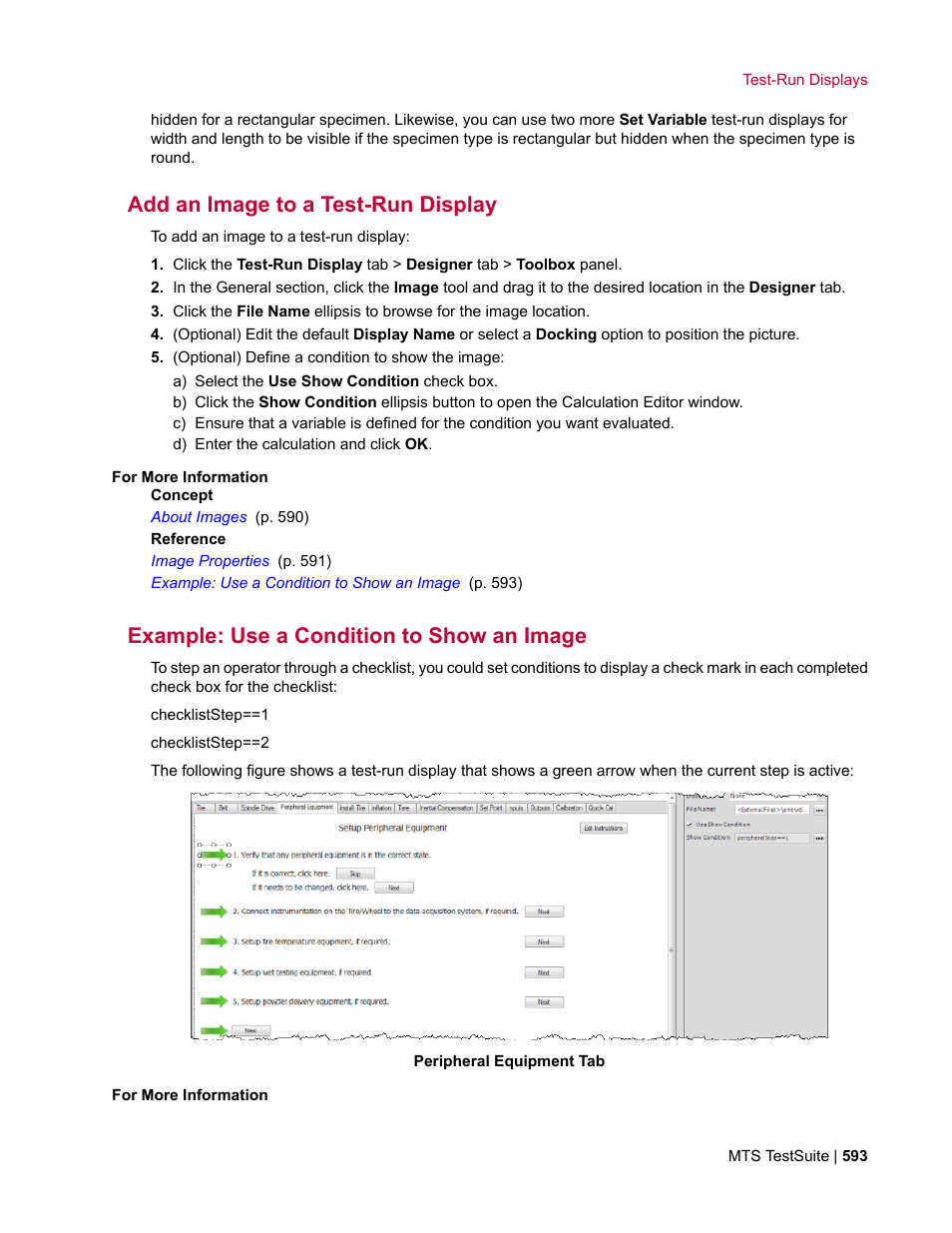 Add an image to a test-run display, Example: use a condition to show an image | MTS Multipurpose Elite User Manual | Page 593 / 662
