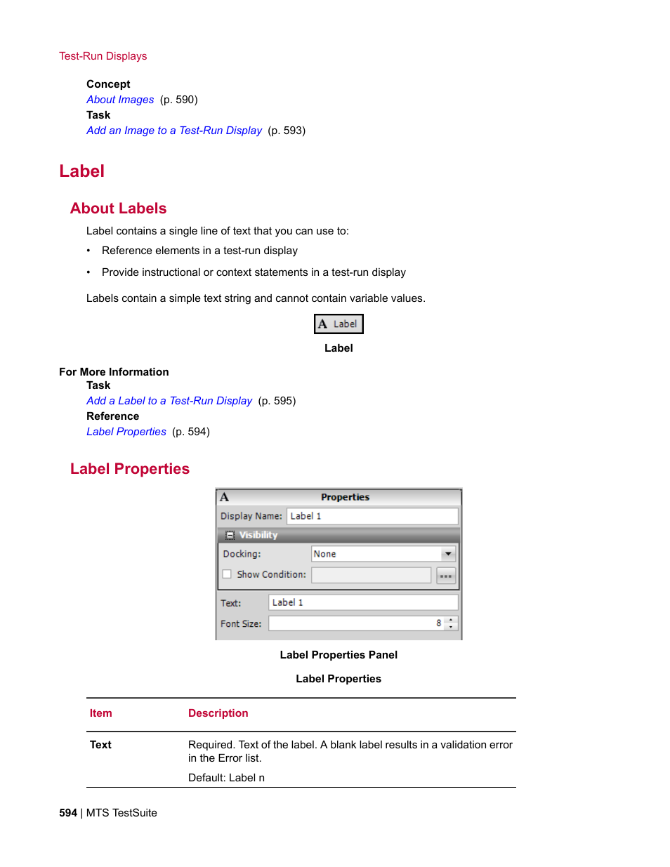 Label, About labels, Label properties | MTS Multipurpose Elite User Manual | Page 594 / 662