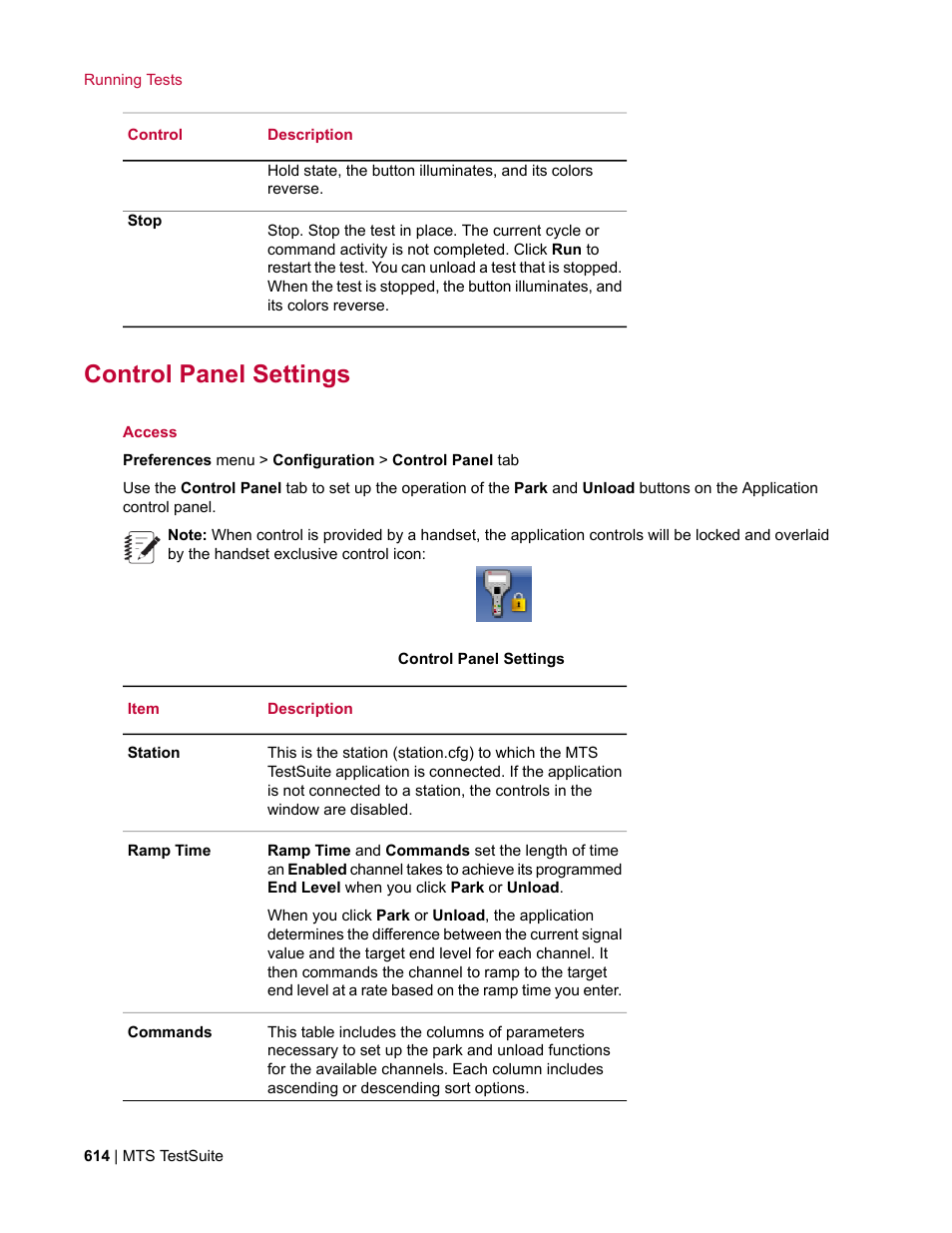 Control panel settings | MTS Multipurpose Elite User Manual | Page 614 / 662