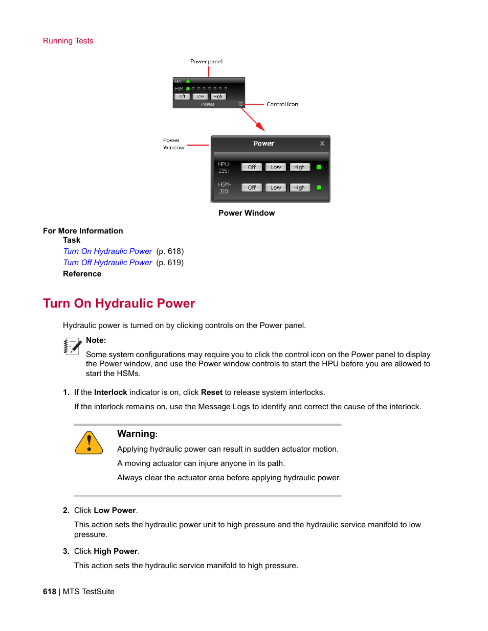 Turn on hydraulic power | MTS Multipurpose Elite User Manual | Page 618 / 662