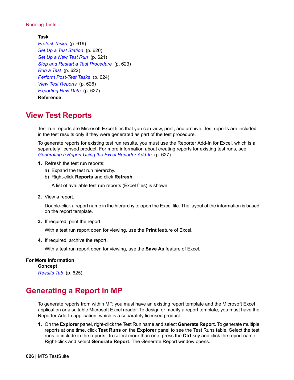 View test reports, Generating a report in mp | MTS Multipurpose Elite User Manual | Page 626 / 662