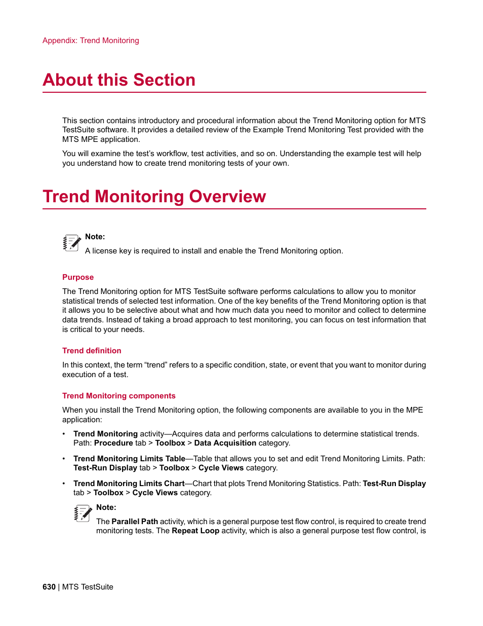 About this section, Trend monitoring overview | MTS Multipurpose Elite User Manual | Page 630 / 662