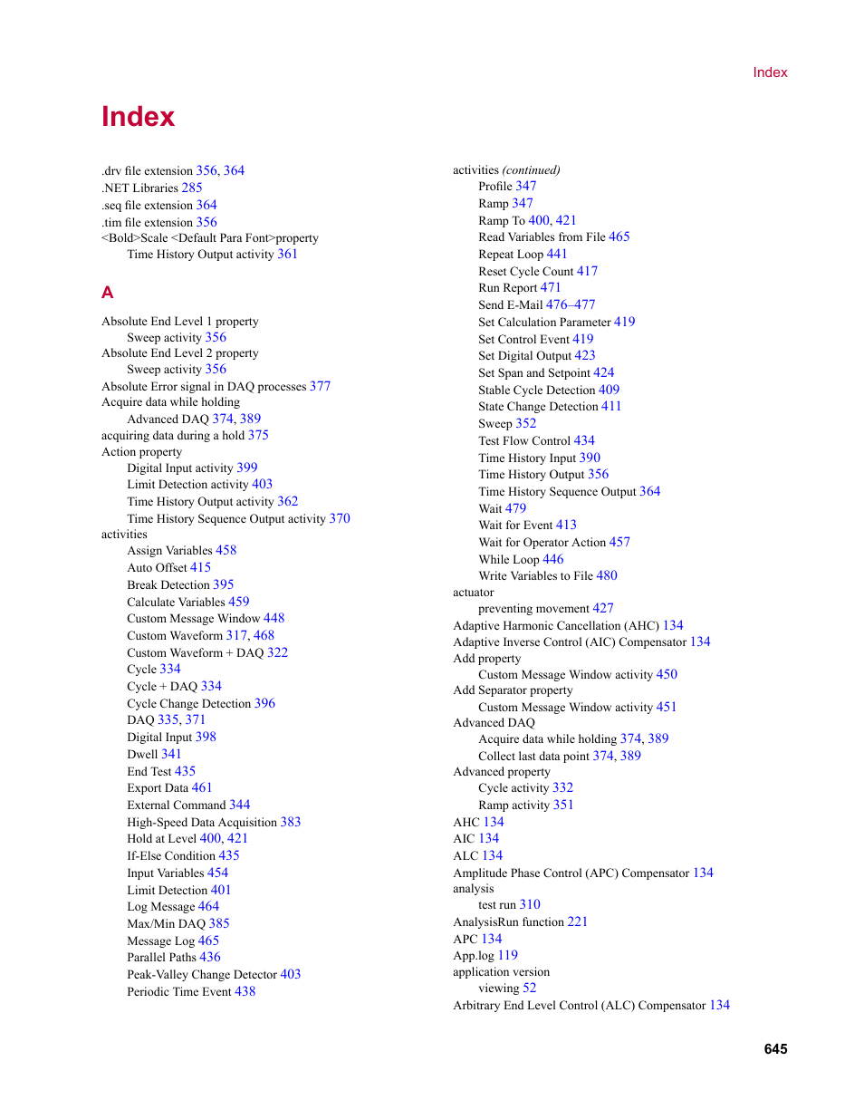 Index | MTS Multipurpose Elite User Manual | Page 645 / 662