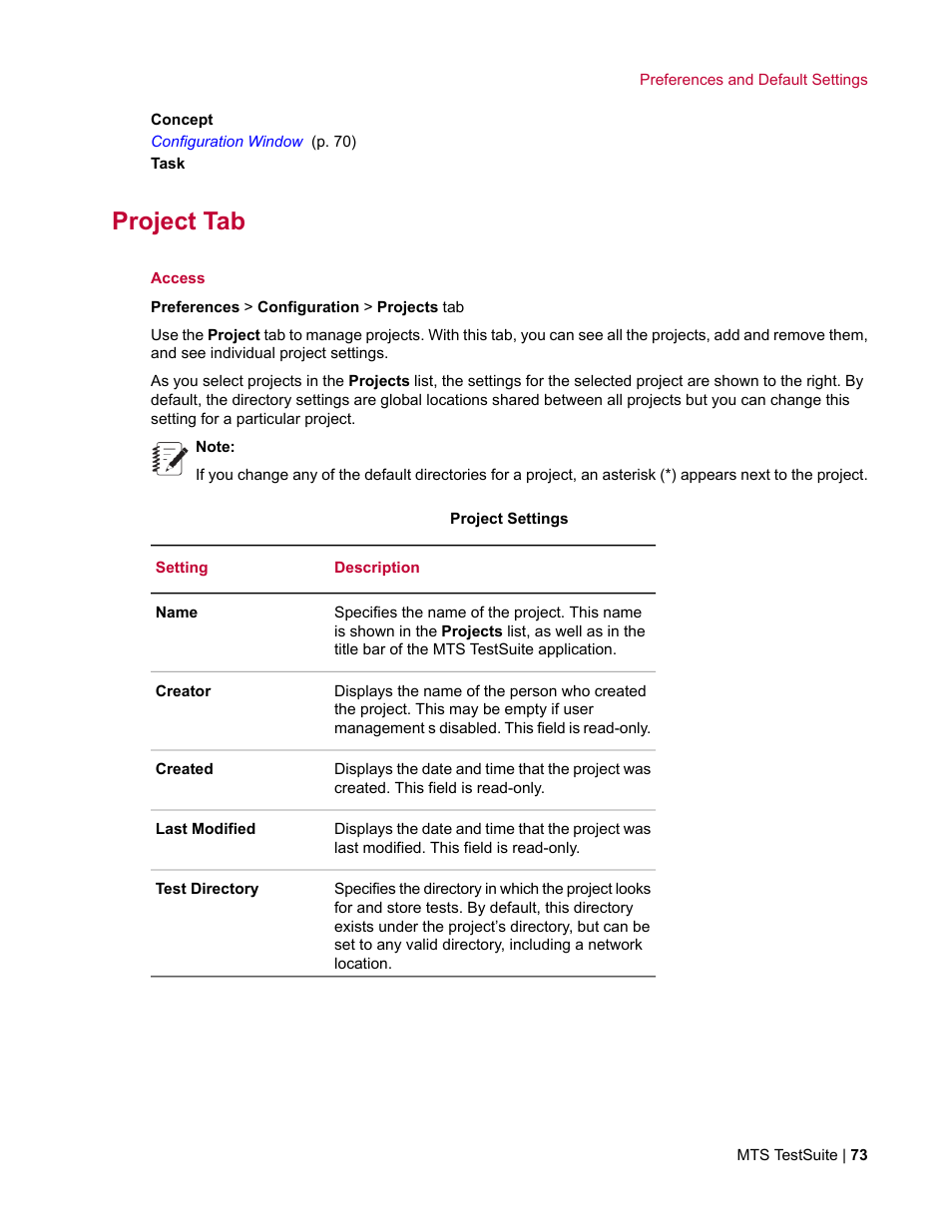 Project tab | MTS Multipurpose Elite User Manual | Page 73 / 662