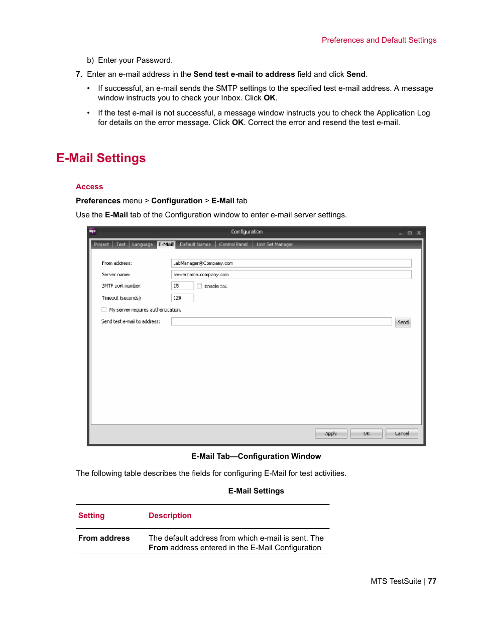 E-mail settings | MTS Multipurpose Elite User Manual | Page 77 / 662