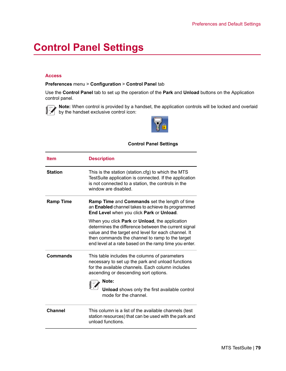 Control panel settings | MTS Multipurpose Elite User Manual | Page 79 / 662