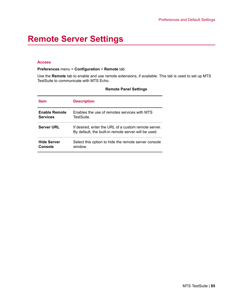Remote server settings | MTS Multipurpose Elite User Manual | Page 85 / 662