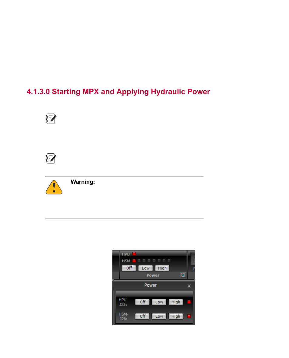 0 starting mpx and applying hydraulic power, Starting mpx and applying hydraulic power | MTS Multipurpose Express User Manual | Page 19 / 34