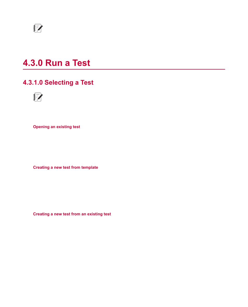 0 run a test, 0 selecting a test, Selecting a test | Run a test | MTS Multipurpose Express User Manual | Page 23 / 34