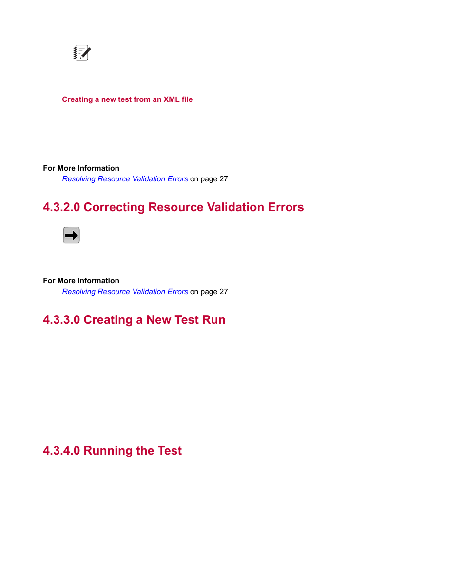 0 correcting resource validation errors, 0 creating a new test run, 0 running the test | Correcting resource validation errors, Creating a new test run, Running the test | MTS Multipurpose Express User Manual | Page 24 / 34