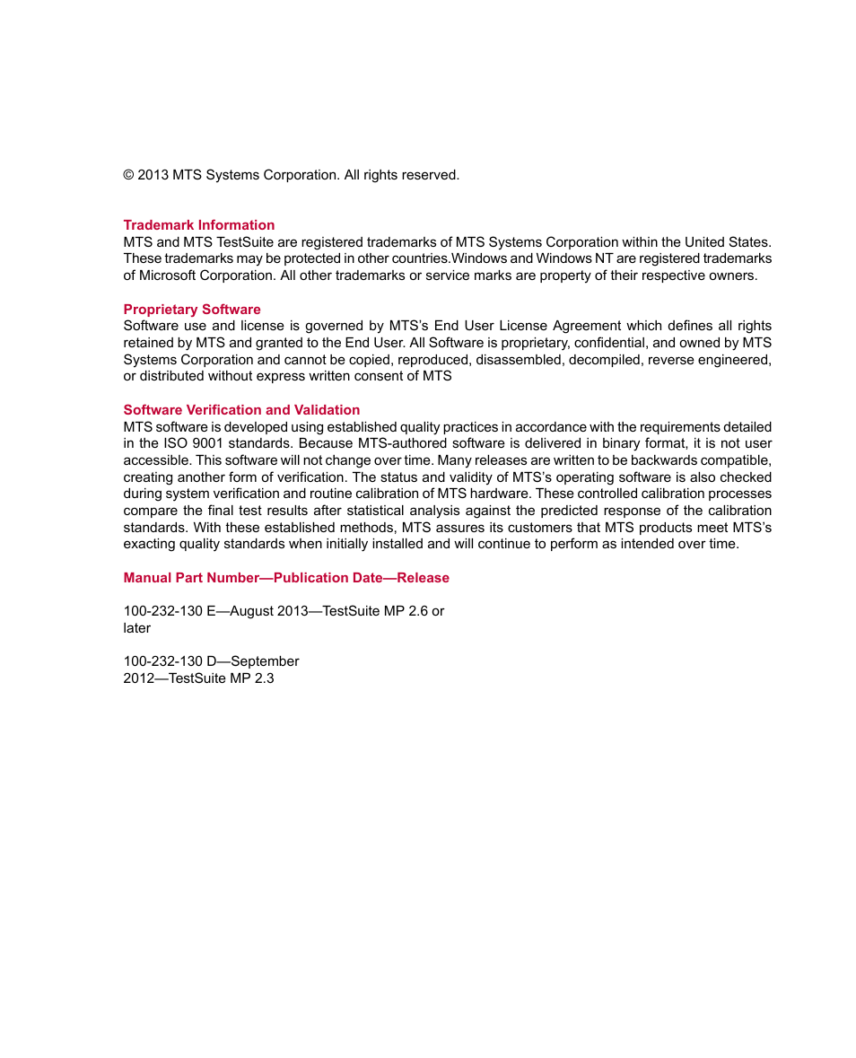 MTS Multipurpose Simulated User Manual | Page 2 / 100