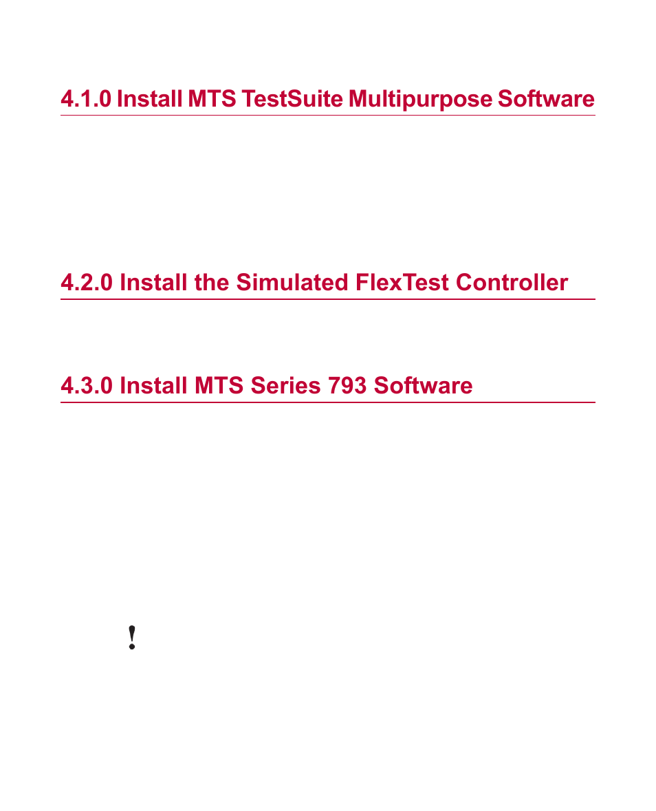 0 install mts testsuite multipurpose software, 0 install the simulated flextest controller, 0 install mts series 793 software | Install mts testsuite multipurpose software, Install the simulated flextest controller, Install mts series 793 software | MTS Multipurpose Simulated User Manual | Page 26 / 100