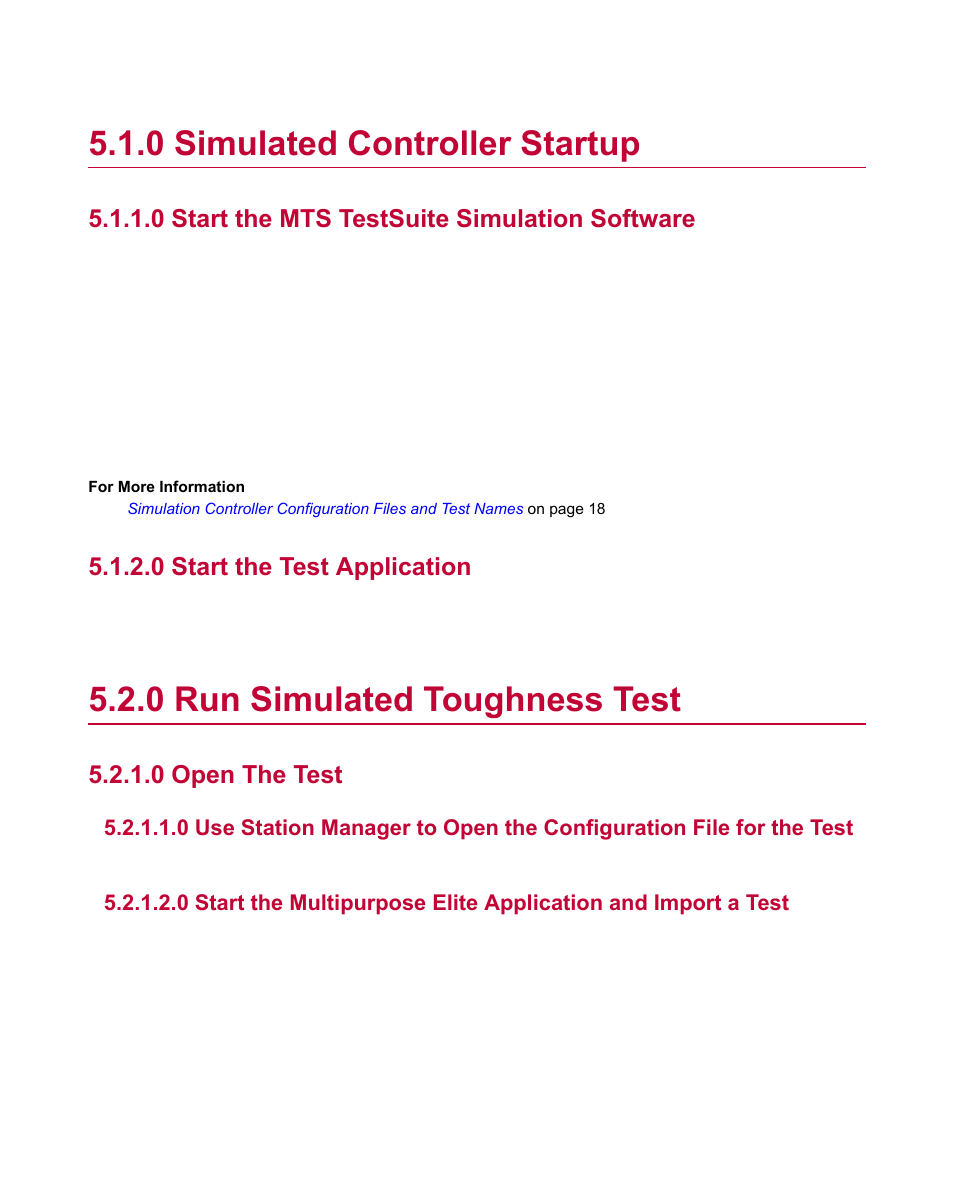 0 simulated controller startup, 0 start the mts testsuite simulation software, 0 start the test application | 0 run simulated toughness test, 0 open the test, Simulated controller startup, Run simulated toughness test | MTS Multipurpose Simulated User Manual | Page 30 / 100