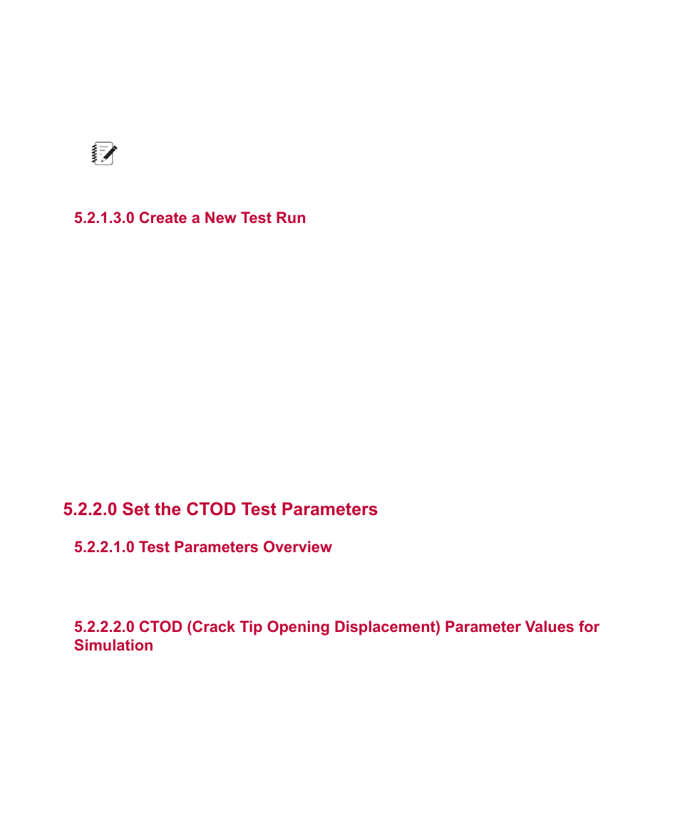 0 create a new test run, 0 set the ctod test parameters, 0 test parameters overview | MTS Multipurpose Simulated User Manual | Page 31 / 100