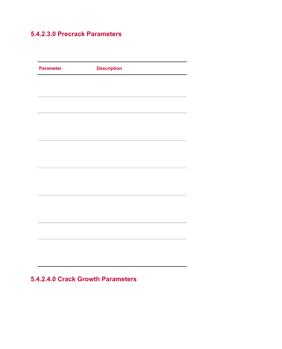 0 precrack parameters, 0 crack growth parameters | MTS Multipurpose Simulated User Manual | Page 59 / 100