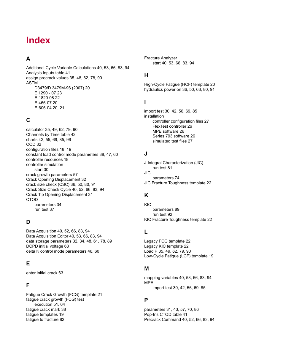 Index | MTS Multipurpose Simulated User Manual | Page 97 / 100