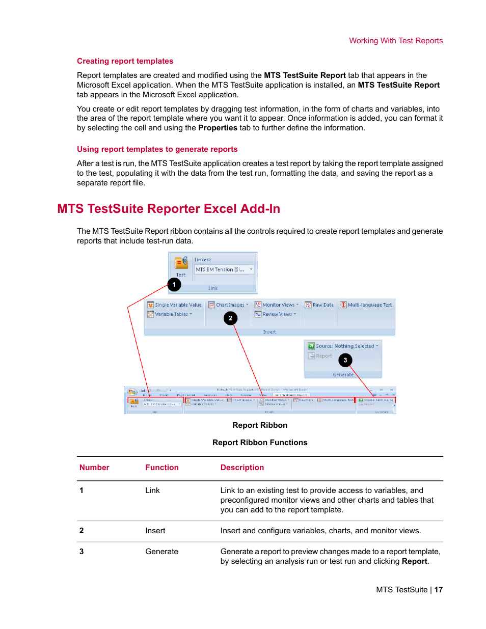 Mts testsuite reporter excel add-in | MTS Reporter Add-In User Manual | Page 17 / 38