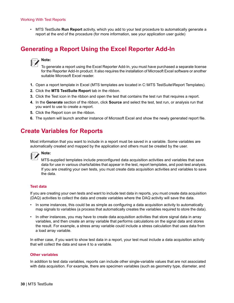 Create variables for reports | MTS Reporter Add-In User Manual | Page 30 / 38
