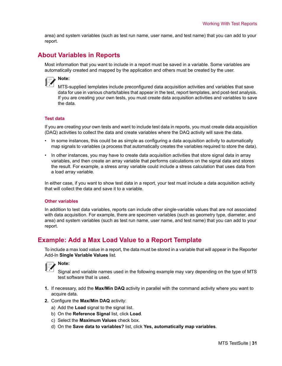 About variables in reports, Example: add a max load value to a report template | MTS Reporter Add-In User Manual | Page 31 / 38