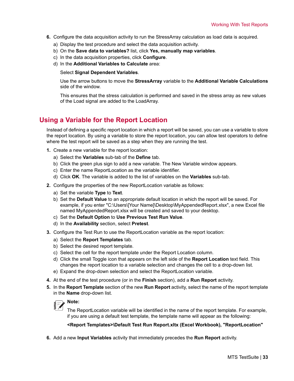 Using a variable for the report location | MTS Reporter Add-In User Manual | Page 33 / 38