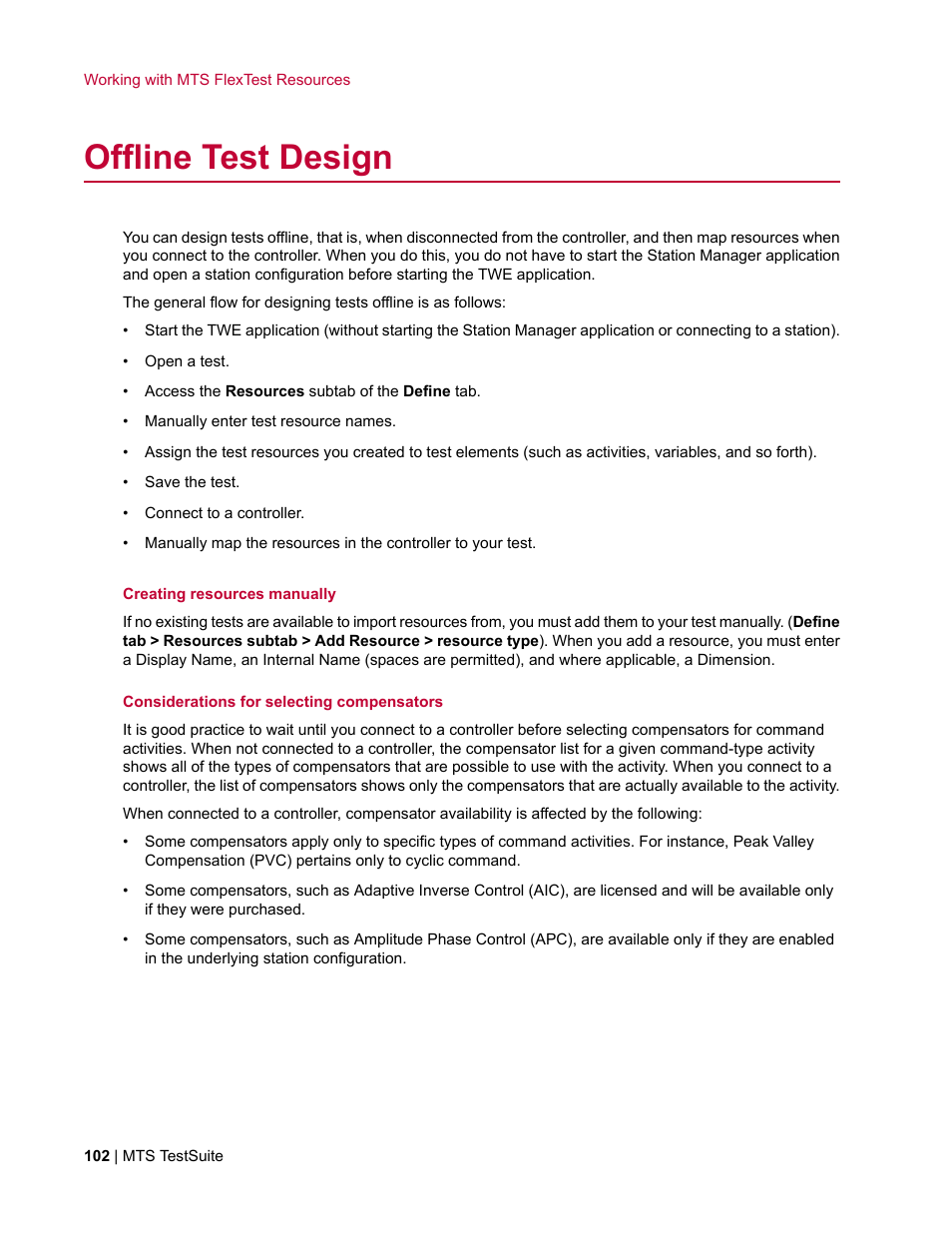 Offline test design | MTS TW Elite User Manual | Page 102 / 132