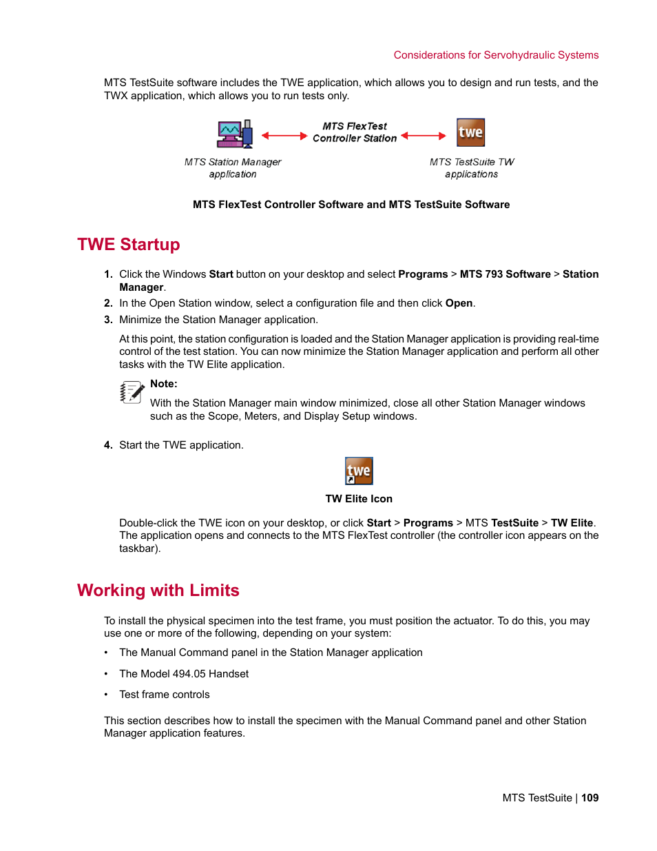 Twe startup, Working with limits | MTS TW Elite User Manual | Page 109 / 132